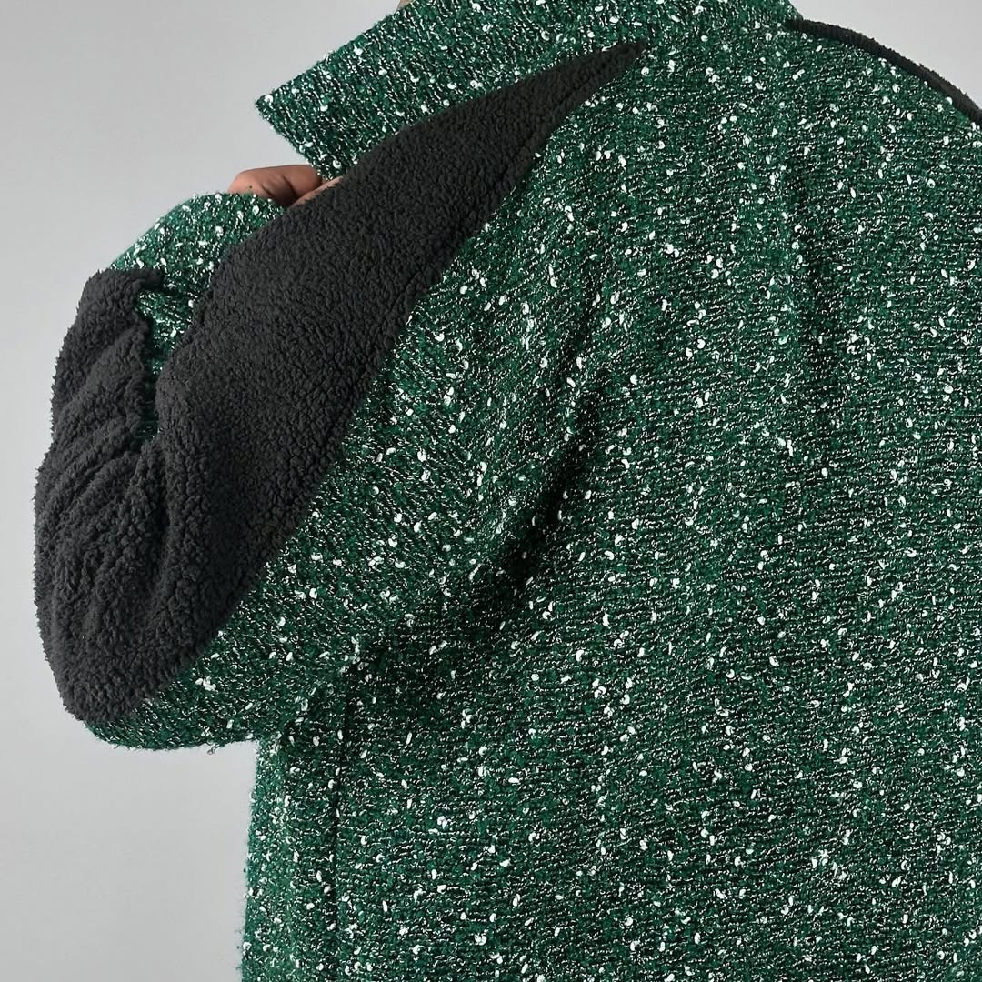 Men Green Tweed Jacket with Sherpa Fleece