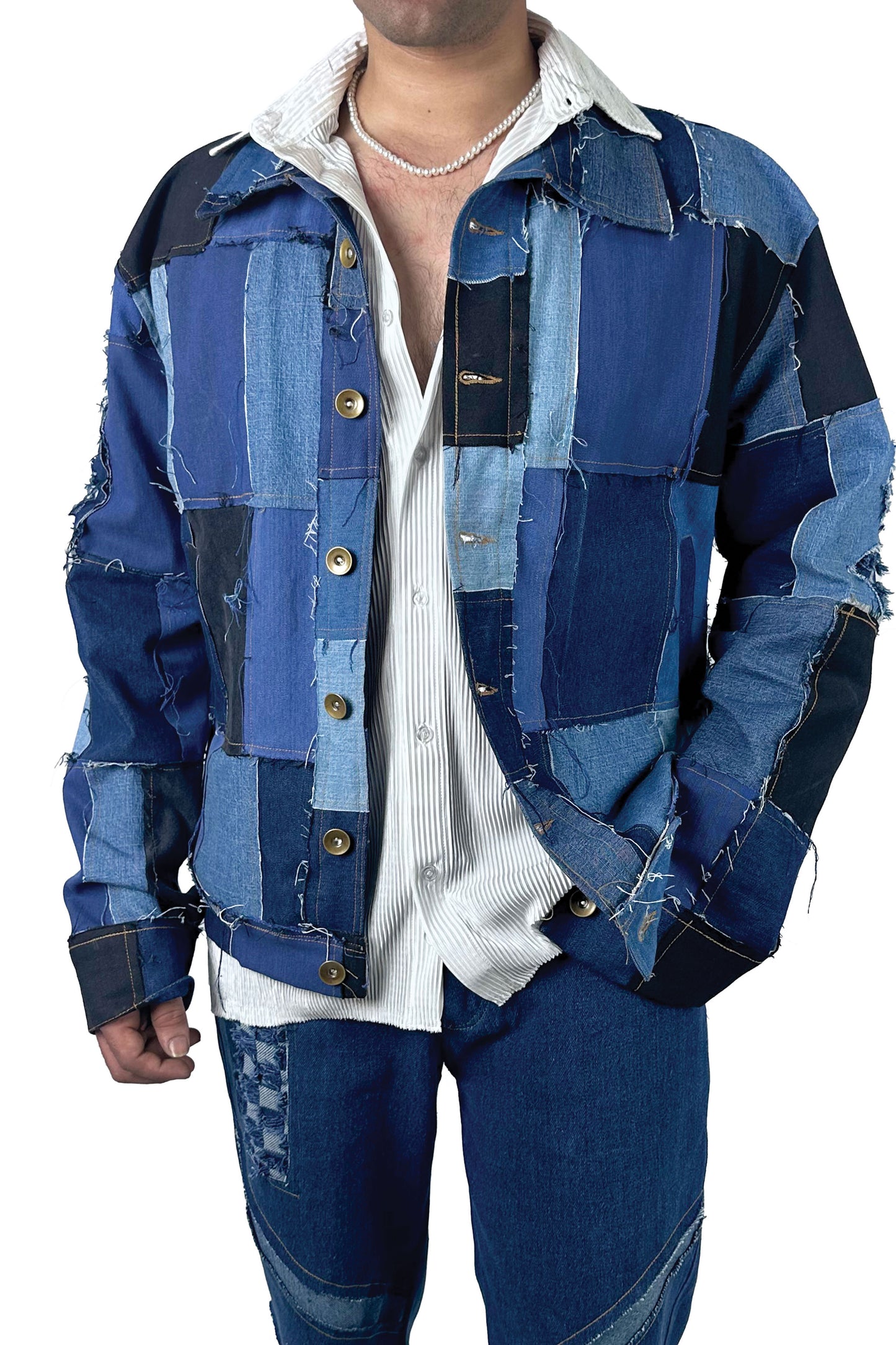 Eyolf Patchwork Frayed Denim Jacket- Unisex