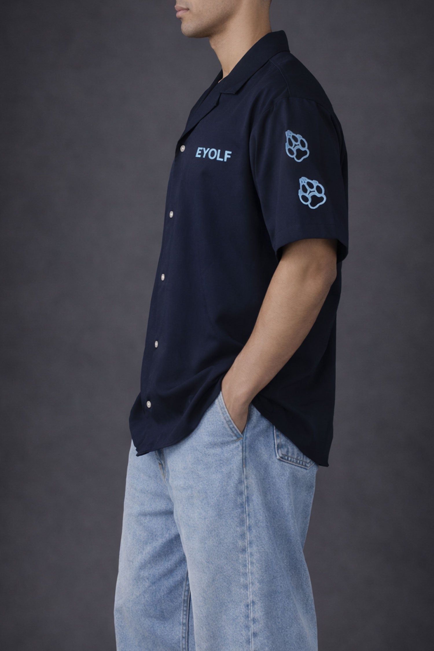 Men’s Navy Half Sleeve Embroidered Shirt