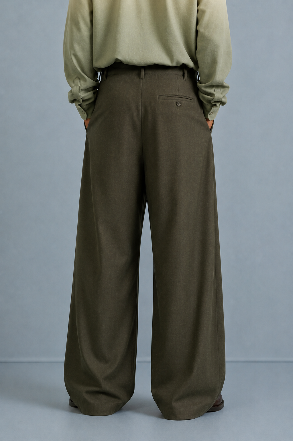 Terry Rayon Baggy Pleated Trousers-Olive Green