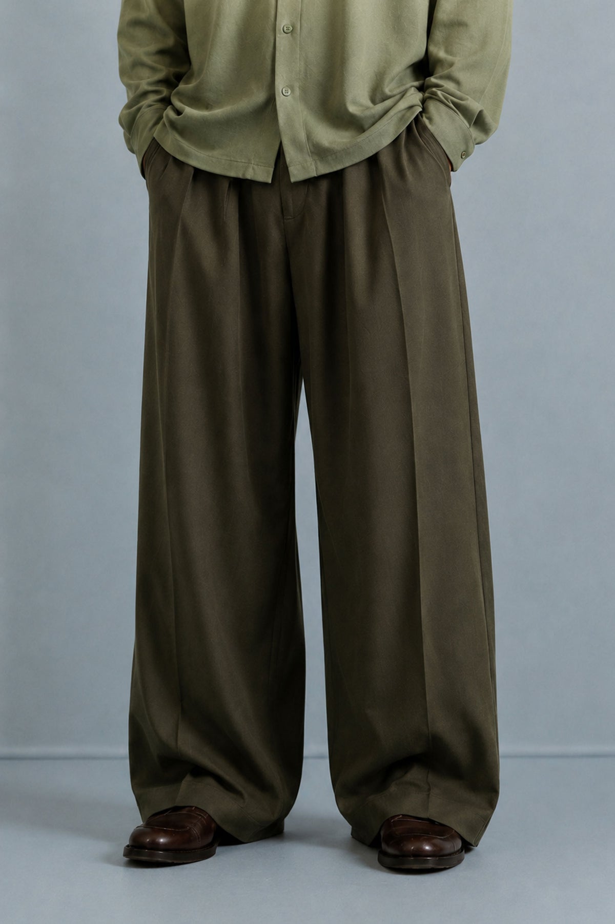 Straight Baggy Fit Trouser-Olive Green