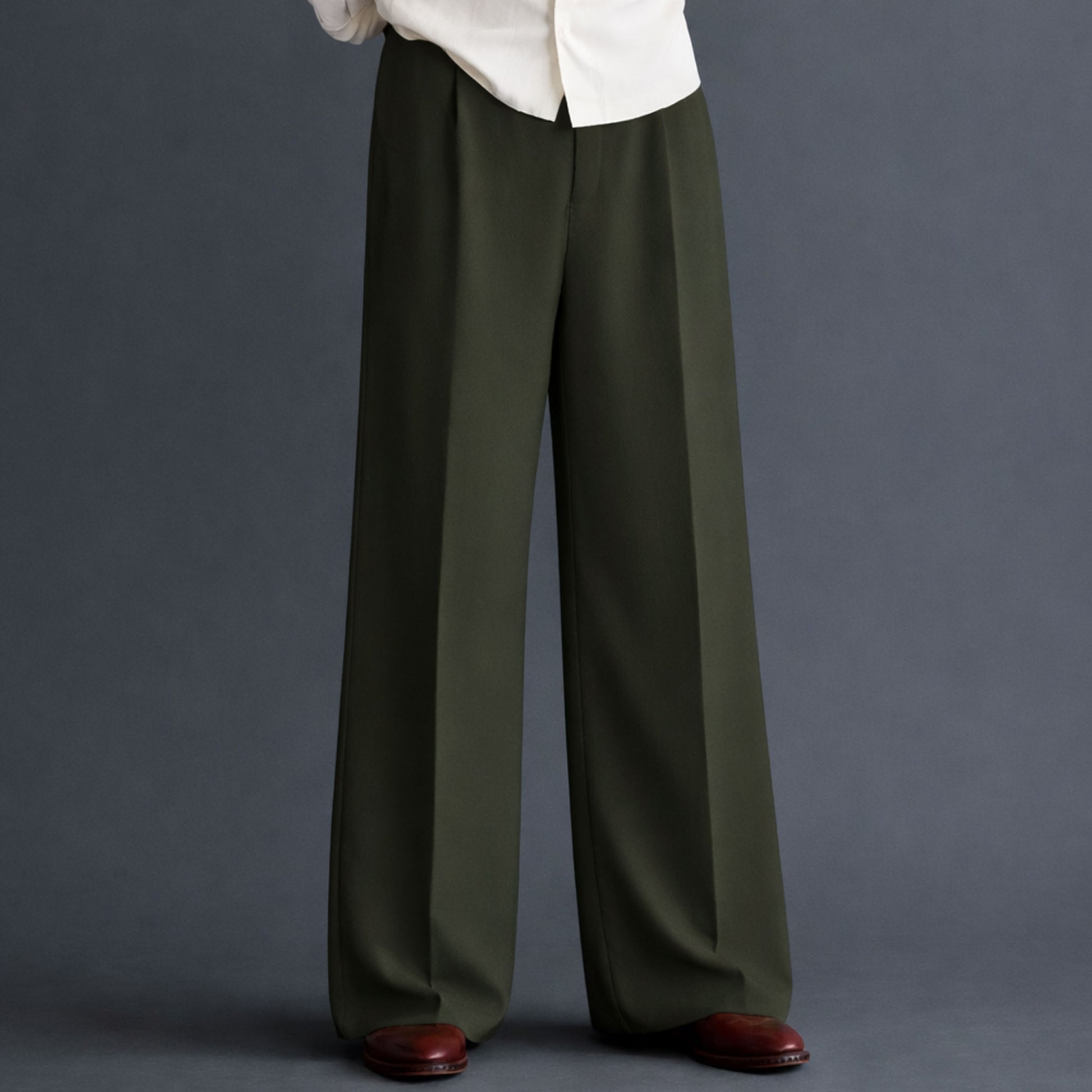 Wide Leg Pants-Dark Olive