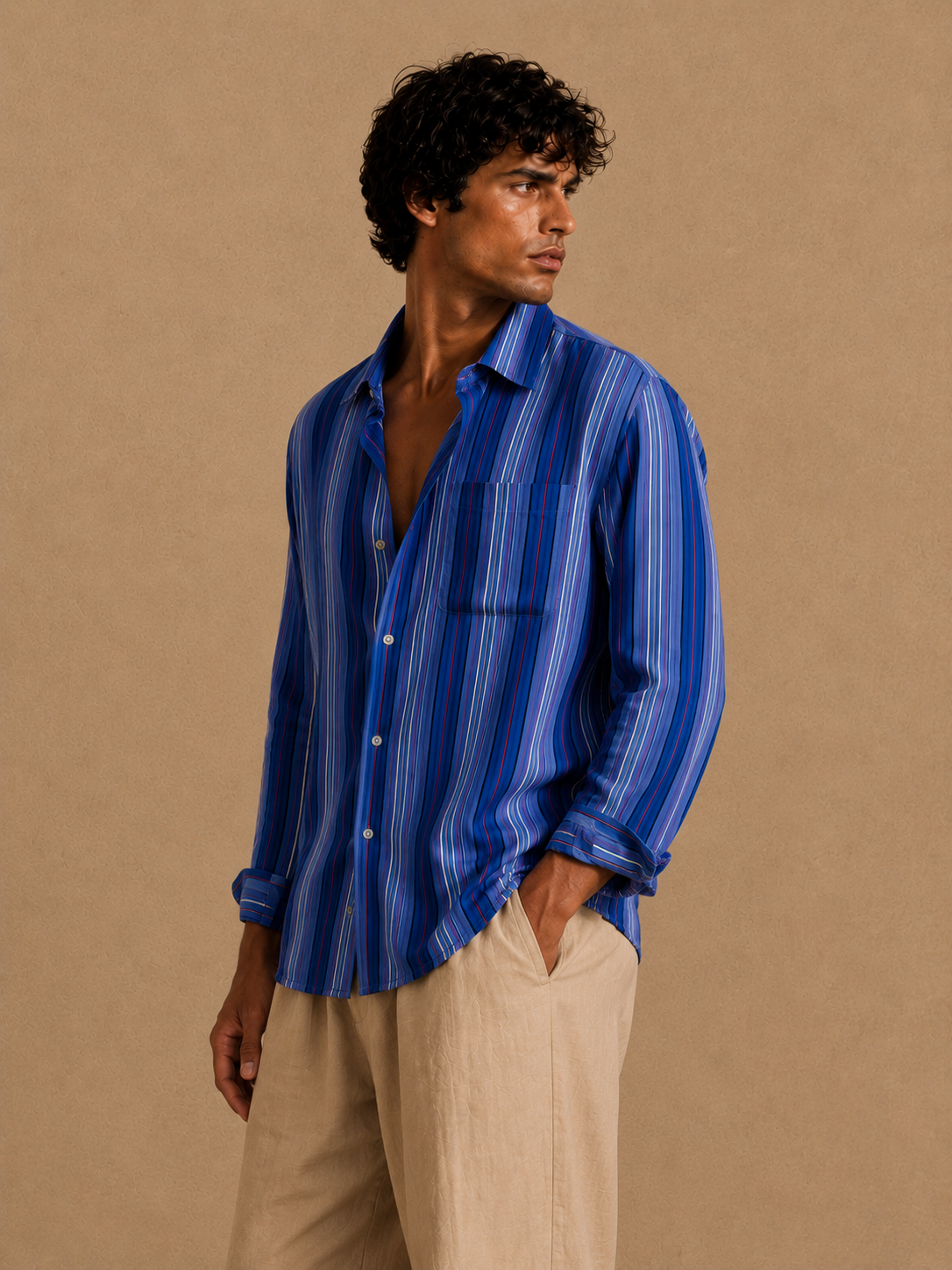 Men Multicolor Stripe LInen Shirt