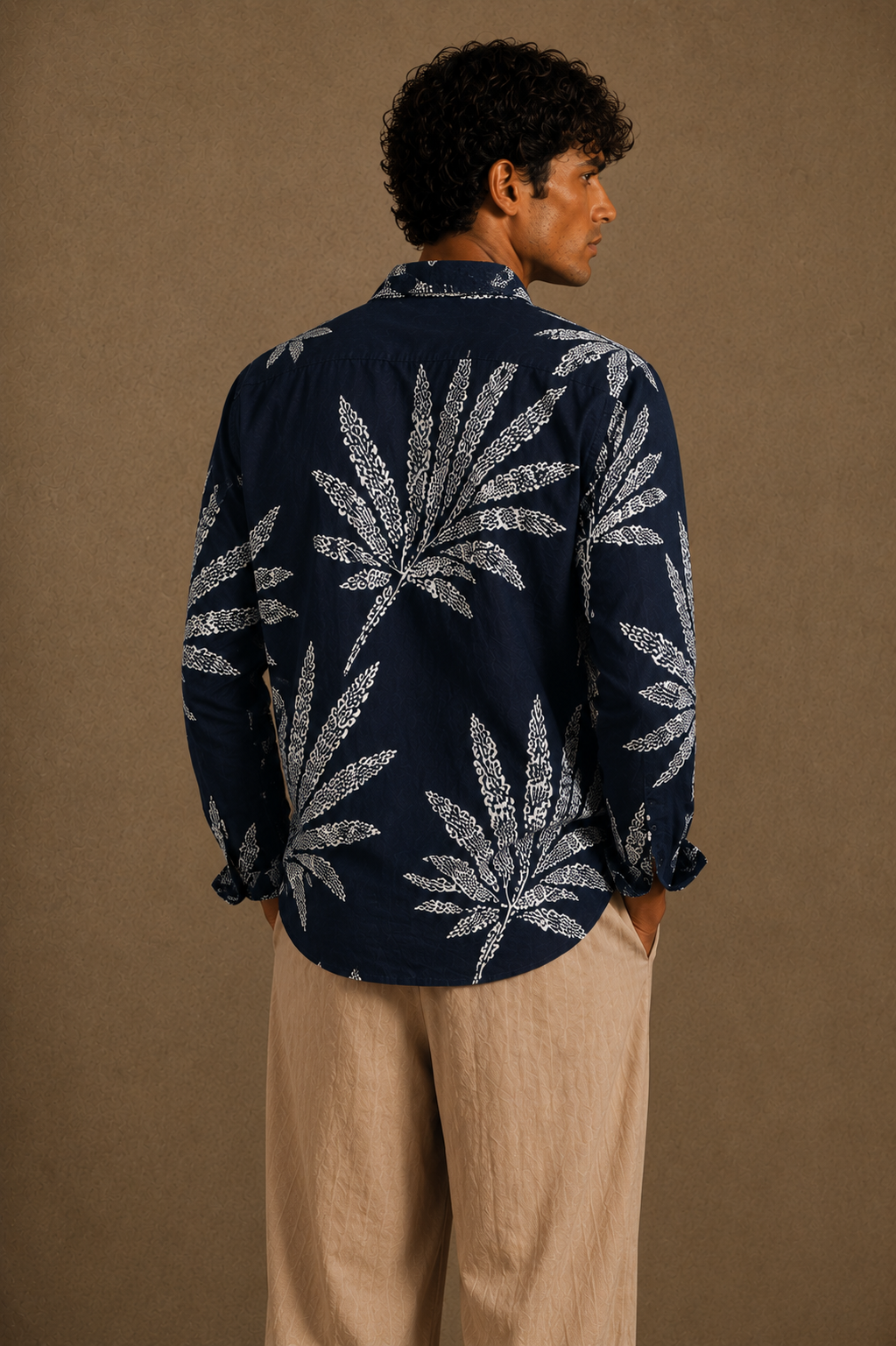 Men Printed Linen shirt-Navy Blue