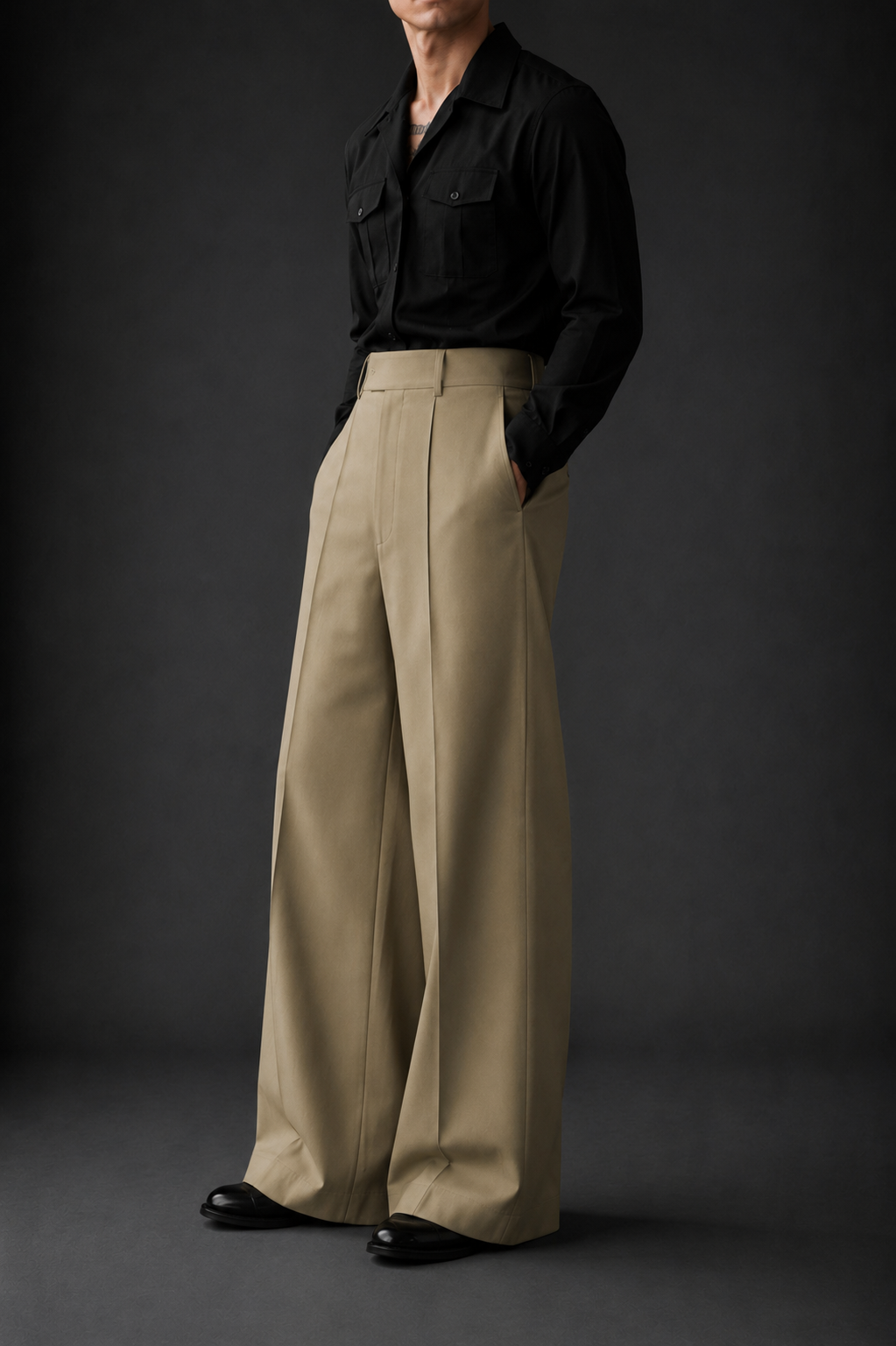 High-waisted wide-leg trousers with a single front pintuck-Camel