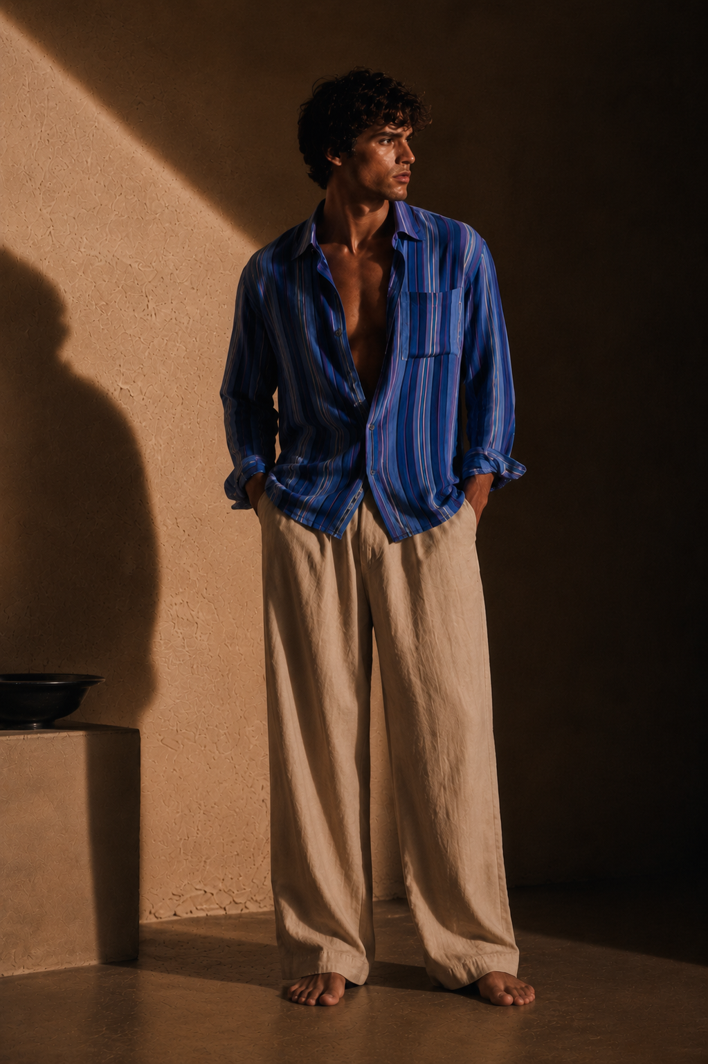 Men Multicolor Stripe LInen Shirt