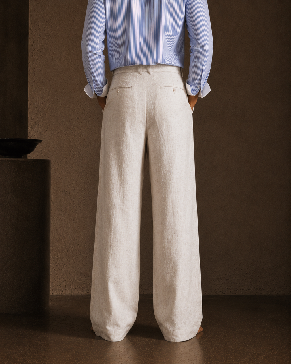 Men Linen Regular Pleated Trouser-Black