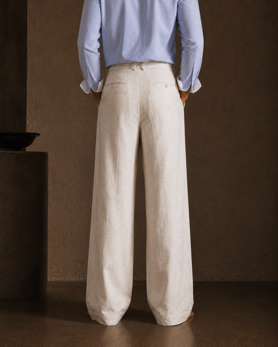 Men Linen Regular Pleated Trouser-Black