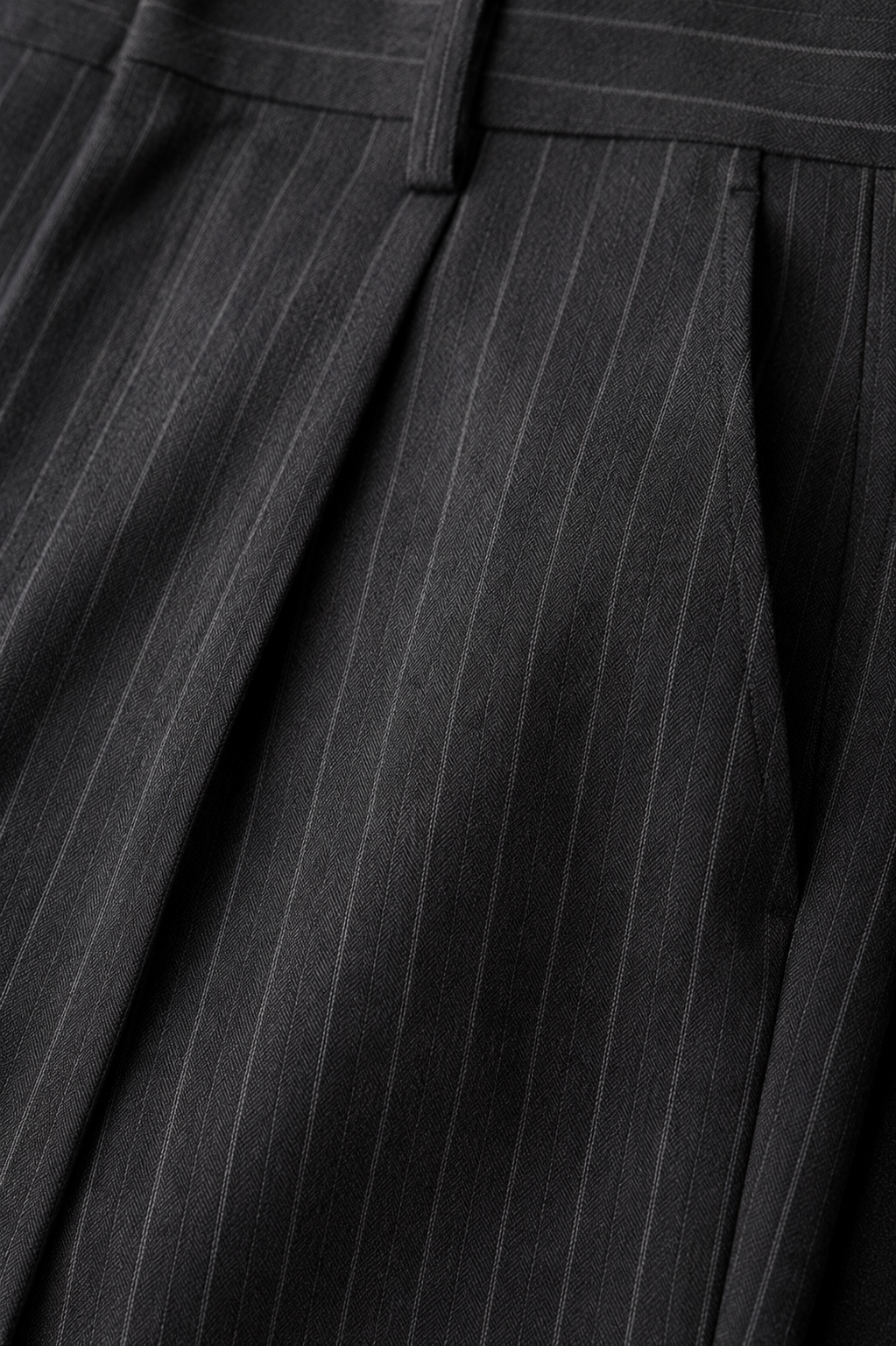 High-Waist Stripe Pleated Wide Leg Pants – Dark Grey