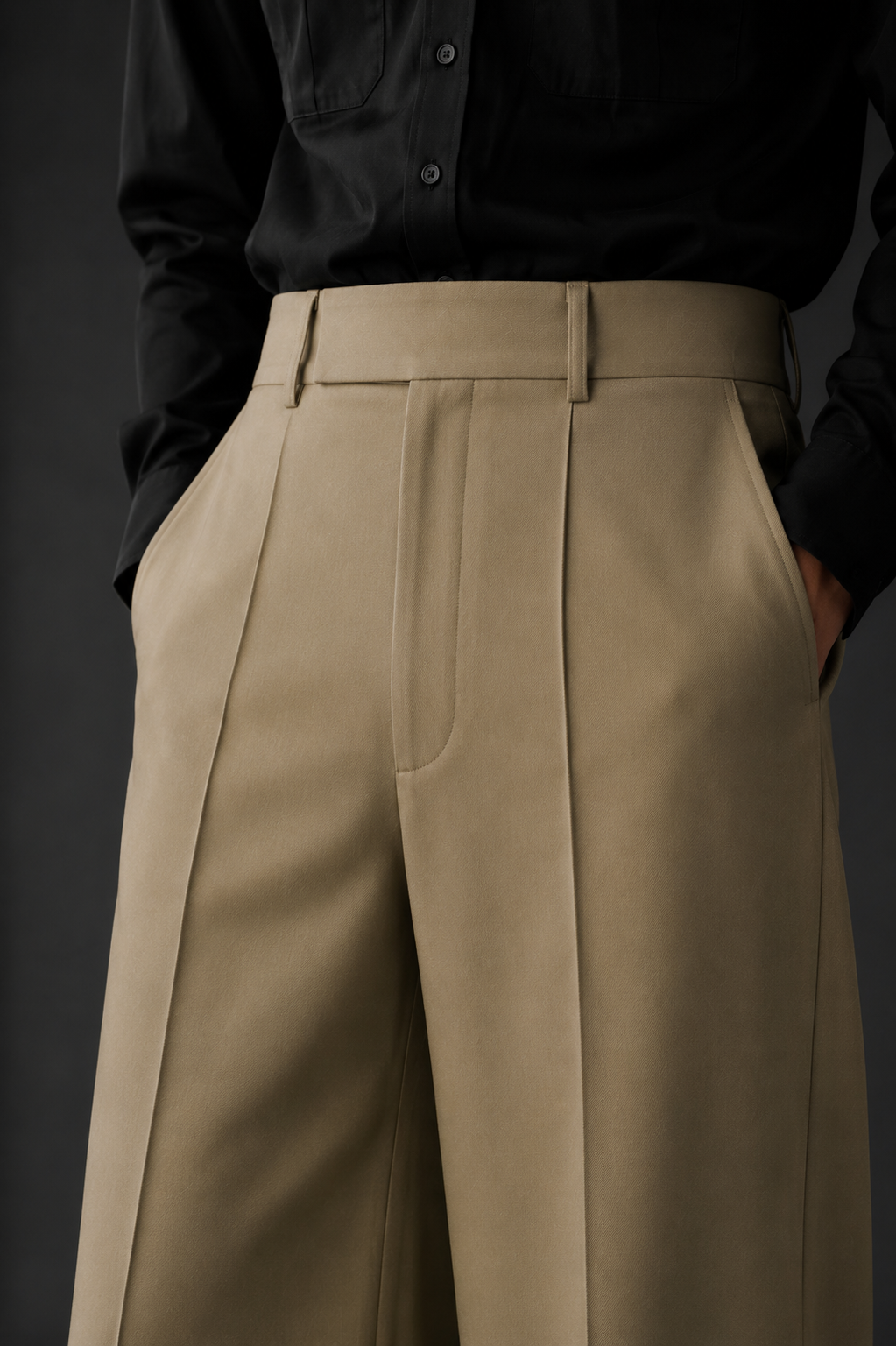 High-waisted wide-leg trousers with a single front pintuck-Camel