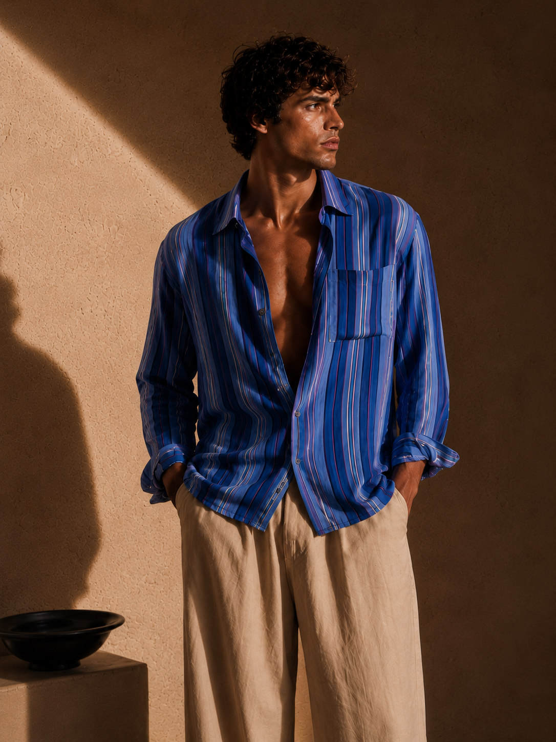 Men Multicolor Stripe LInen Shirt