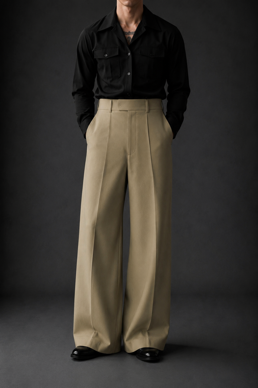 High-waisted wide-leg trousers with a single front pintuck-Camel