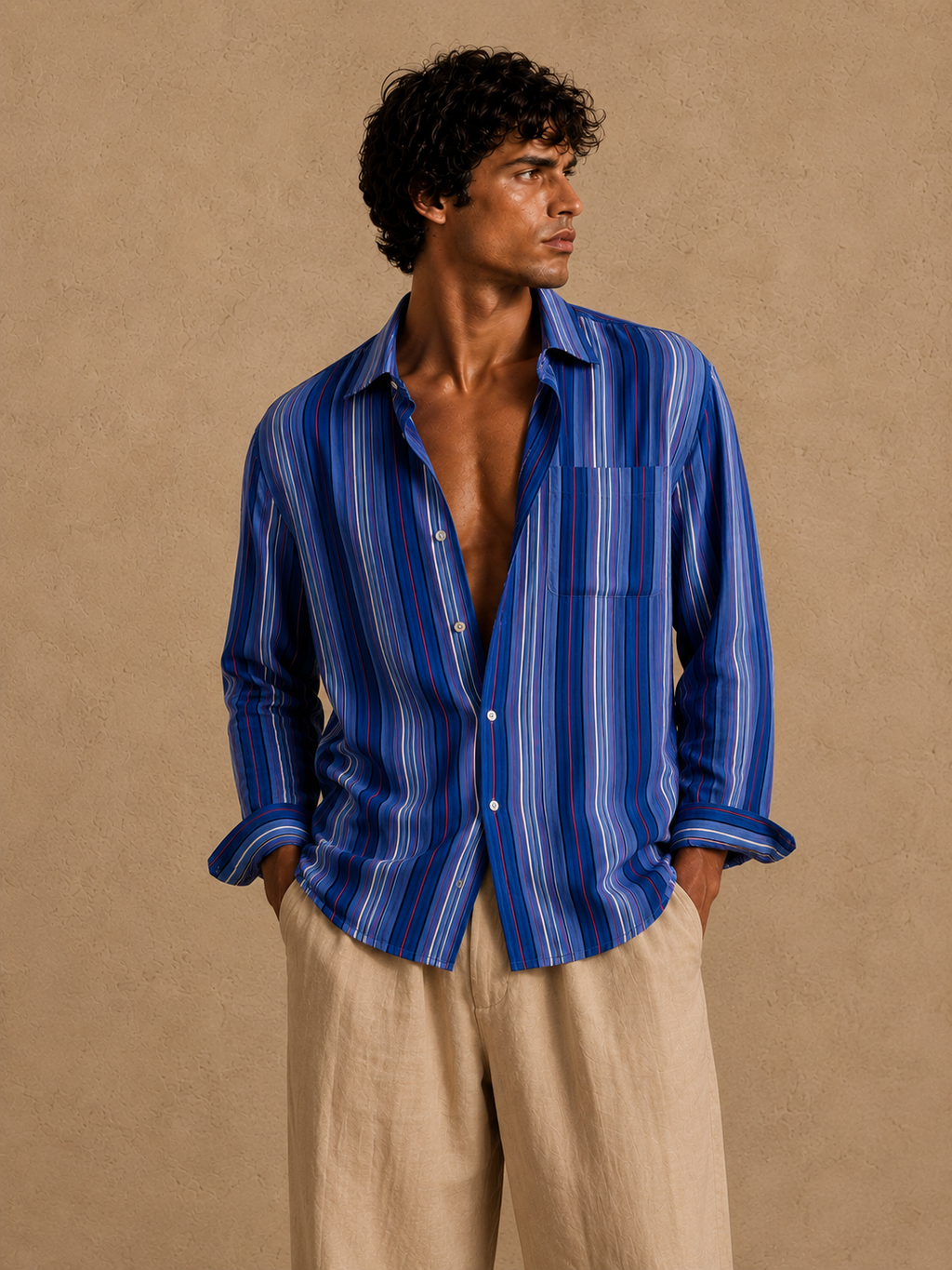 Men Multicolor Stripe LInen Shirt