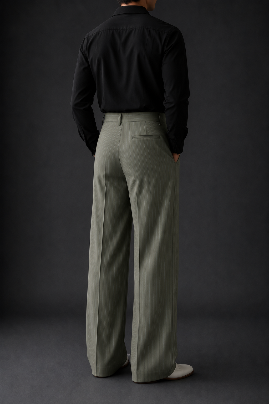 High-Waist Stripe Pleated Wide Leg Pants – Sage Green