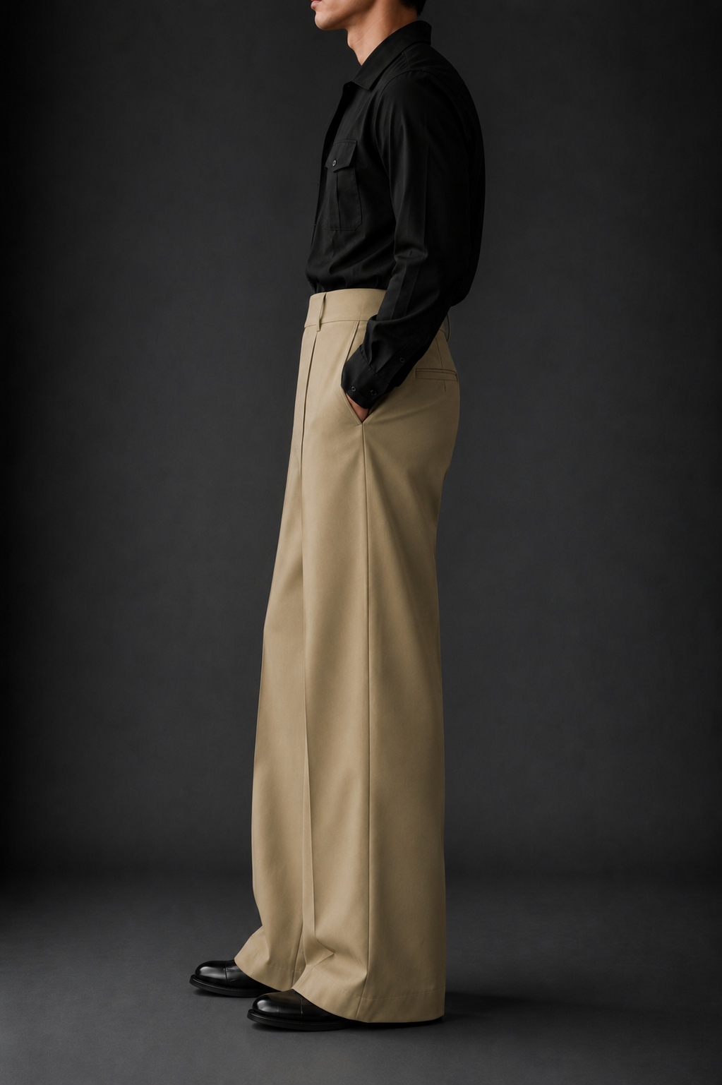 High-waisted wide-leg trousers with a single front pintuck-Camel