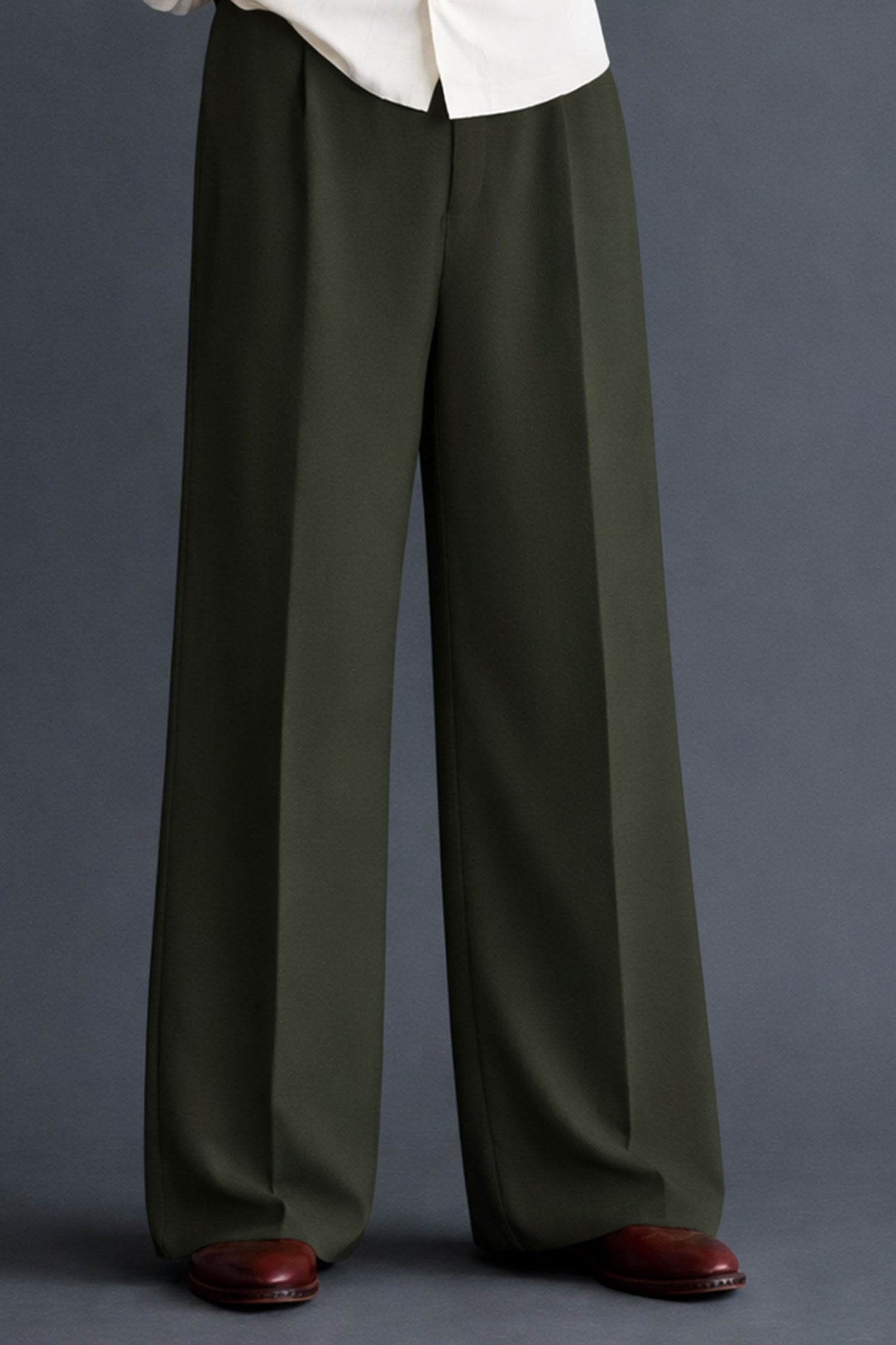 Wide Leg Pants-Dark Olive