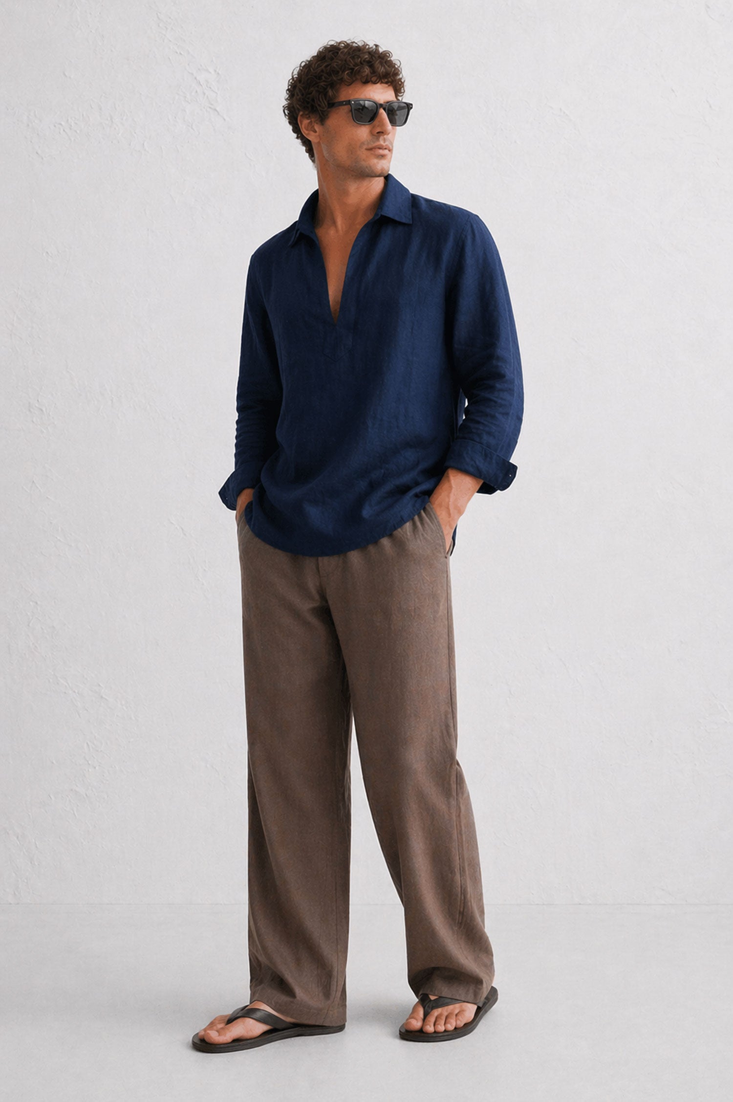 Men Regular Fit Linen Pants-Brown