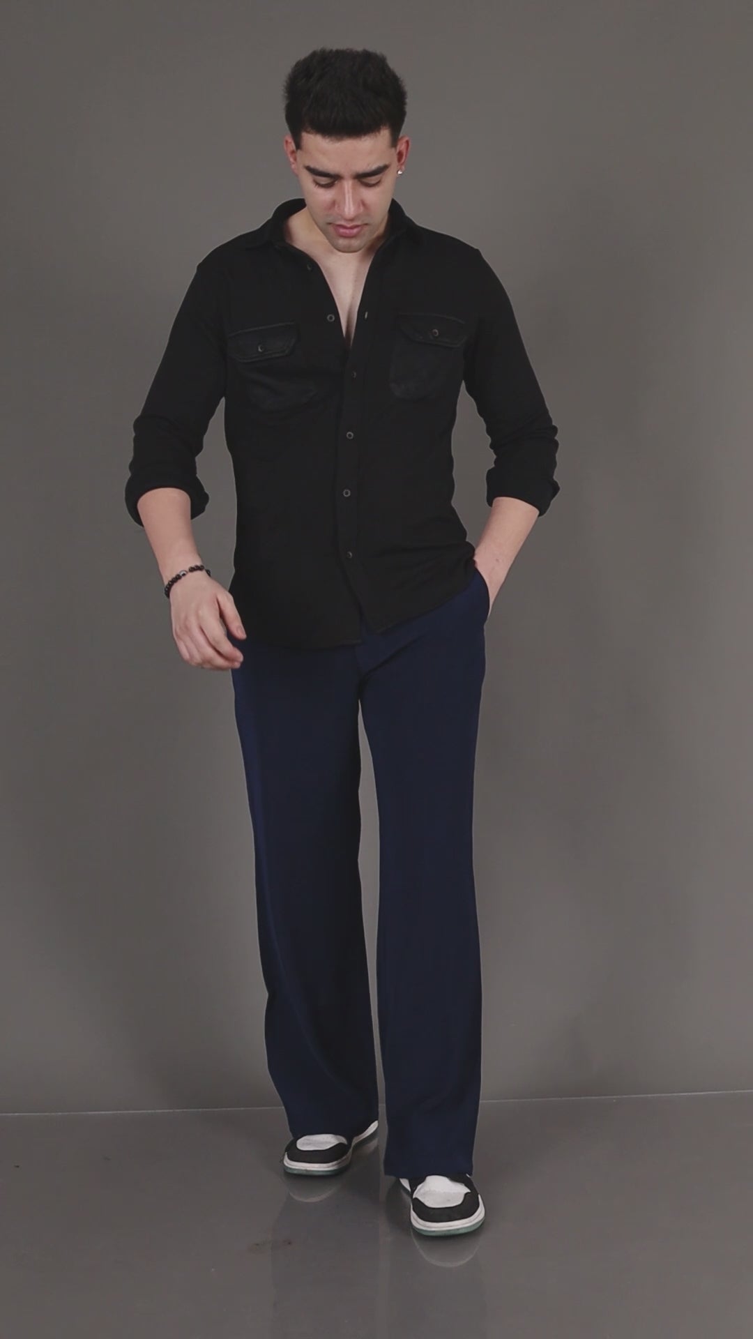 Men Straight Fit Trouser-Navy Blue