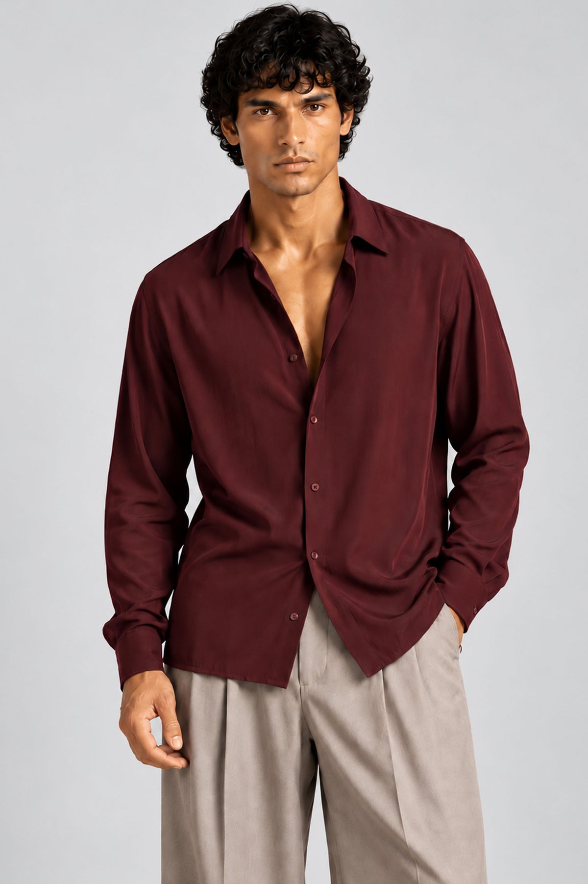 Men Drape Shirt in Wine