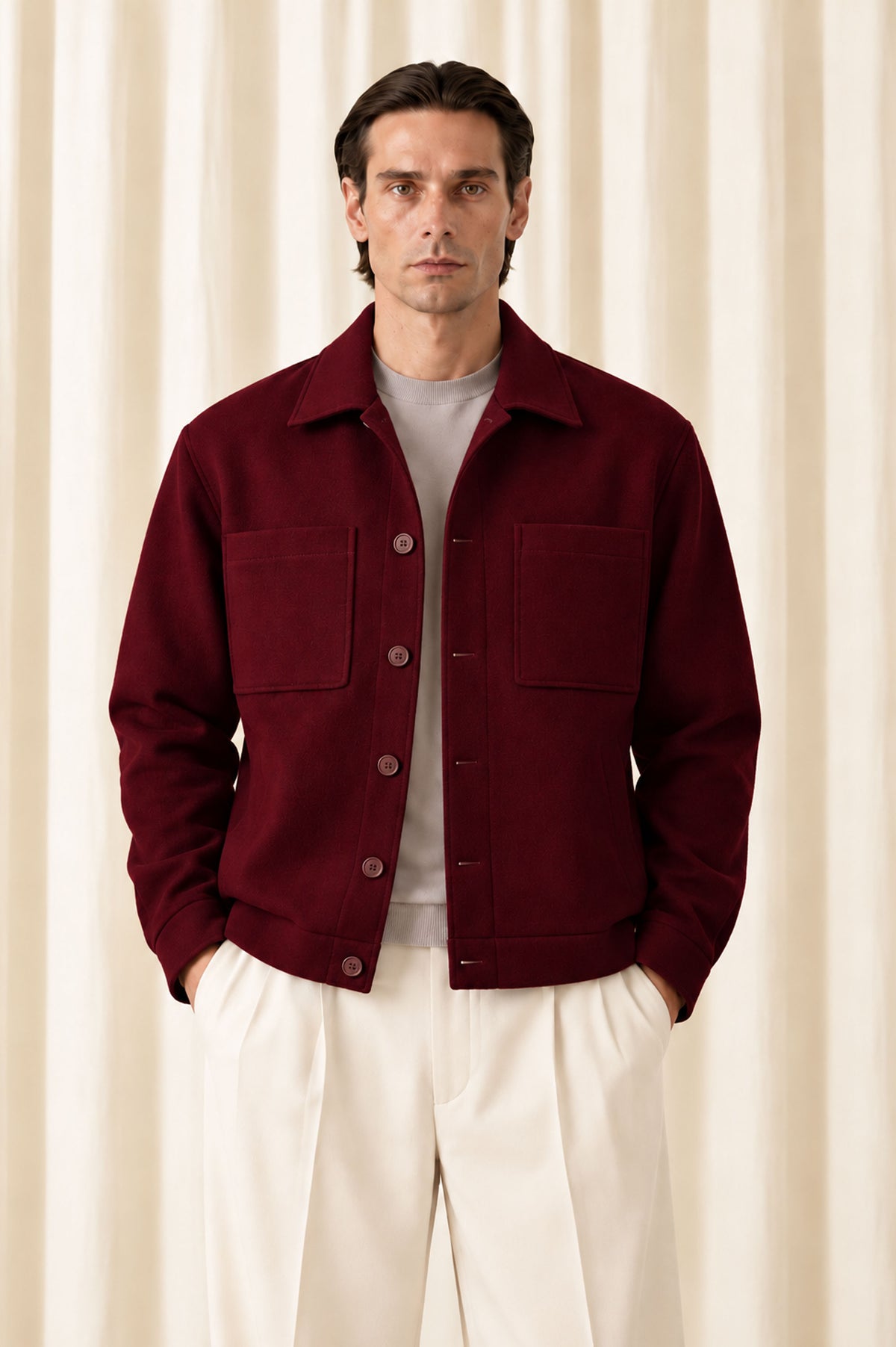Wool Shacket in Burgundy