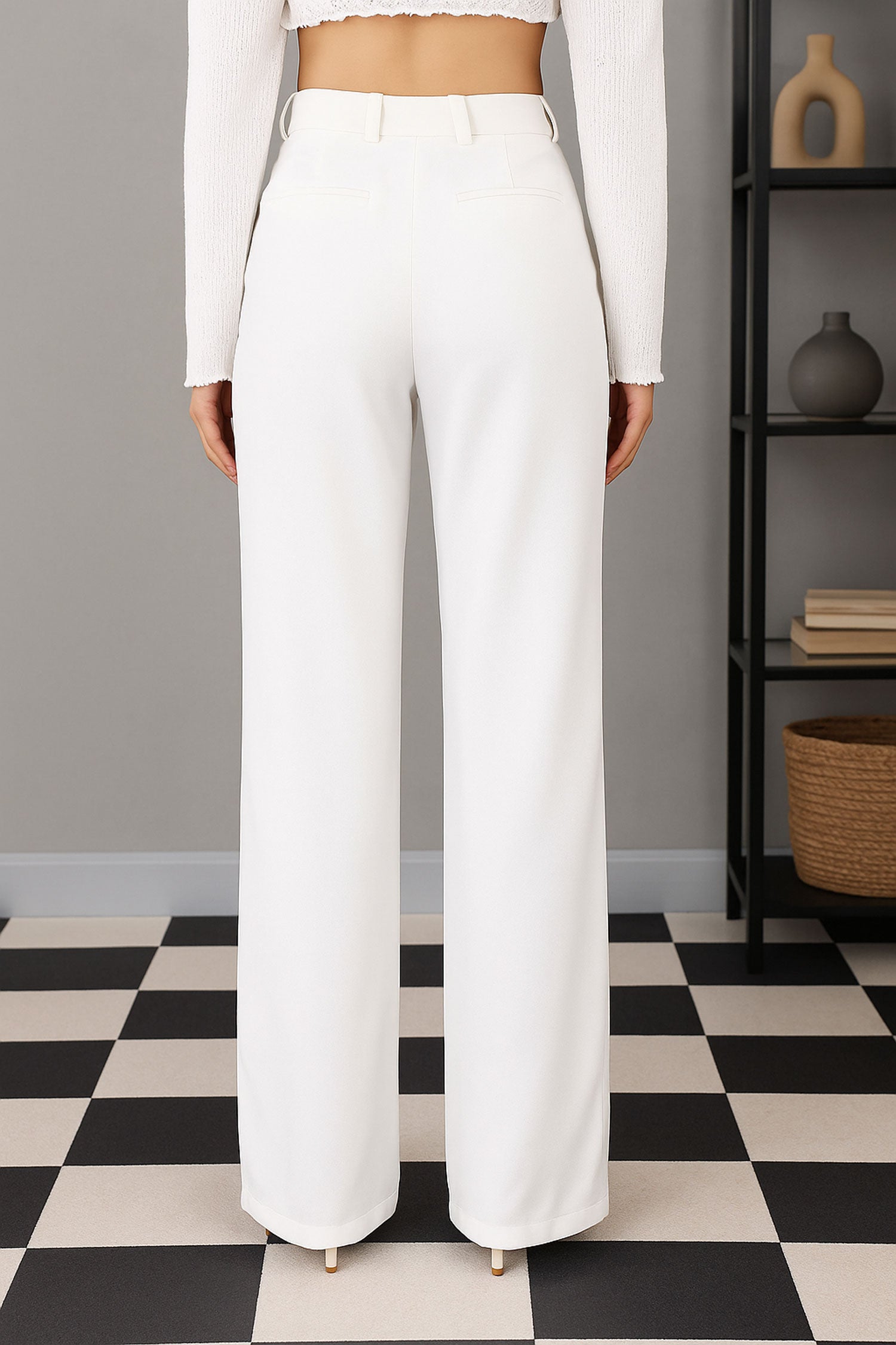 Straight Fit Wide Leg Trouser - White