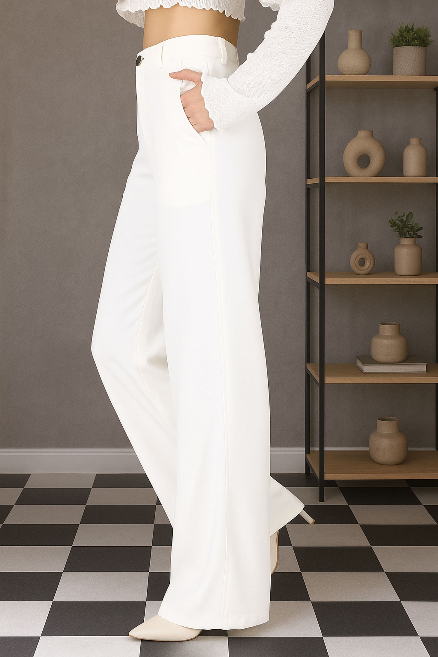 Straight Fit Wide Leg Trouser - White