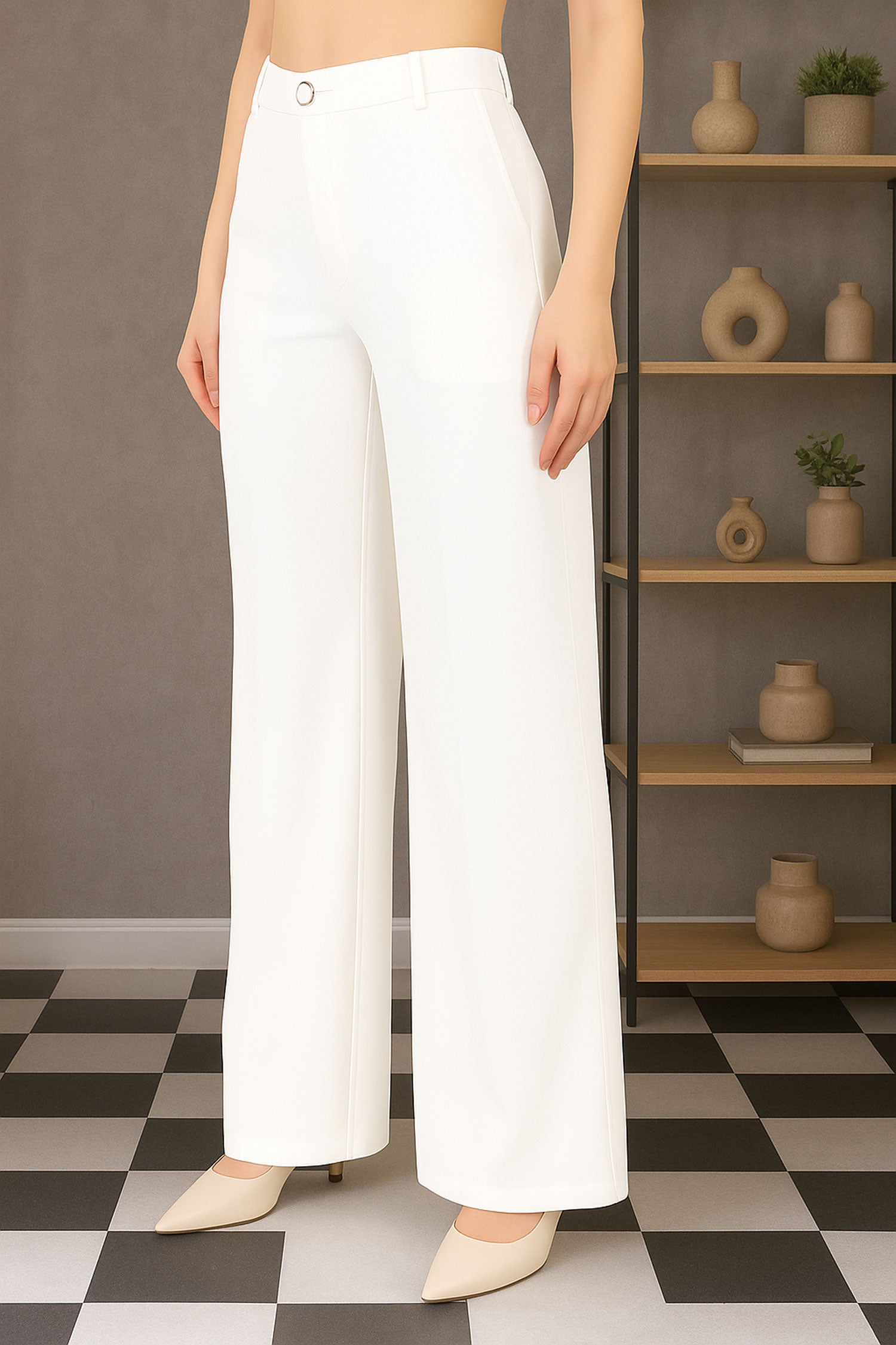 Straight Fit Wide Leg Trouser - White